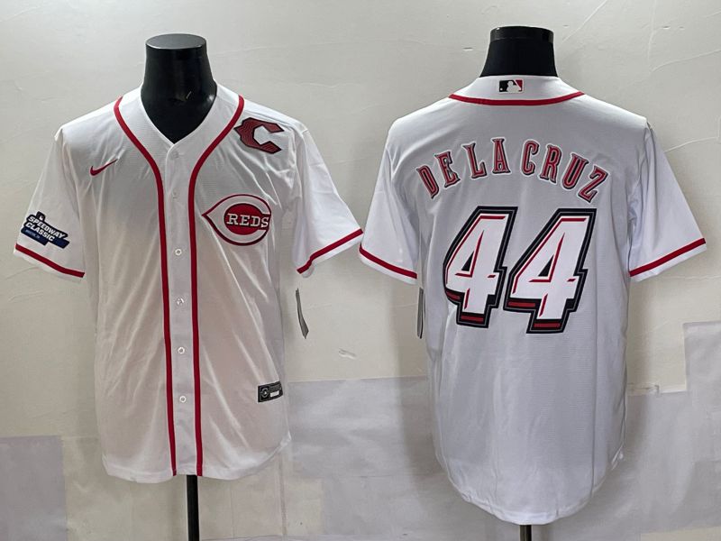 Men 2025 Cincinnati Reds #44 Delacruz White Joint Name Nike MLB Jersey style 08